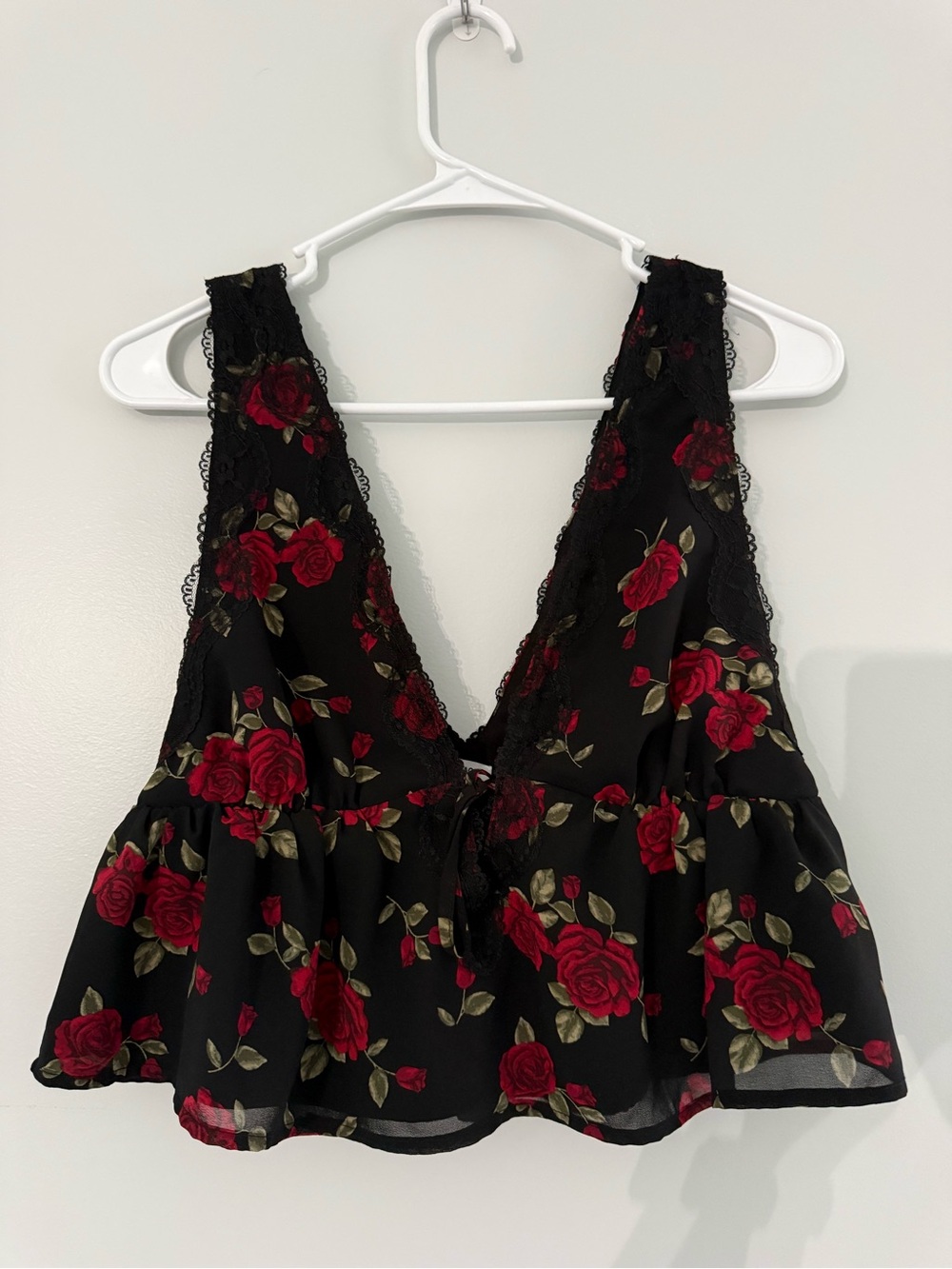 Garage Black Floral Lace Trim Peplum Tank Top